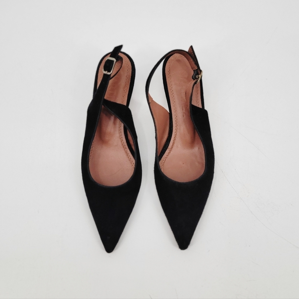 Souliers Martinez Black Pointed Toe Wooden Kitten Heel Slingback Size 8 EU 39 - Picture 2 of 16